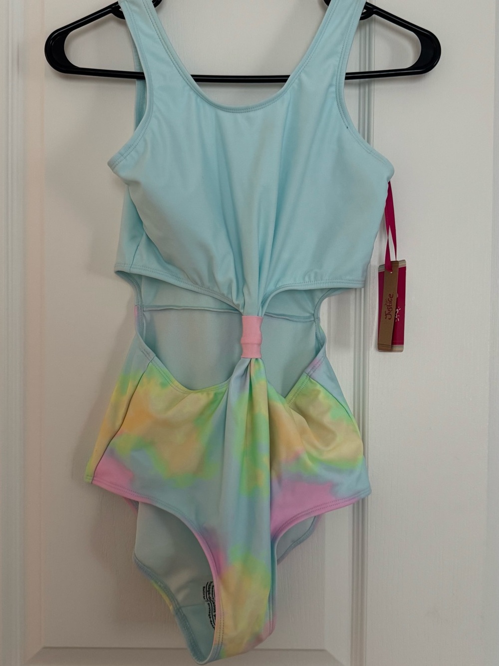 Justice Pastel Tie-Dye One-Piece Swimsuit - Light Blue with Pastel Accents